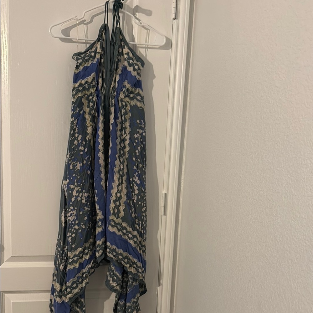 Advance Apparels Blue and Cream Halter Dress